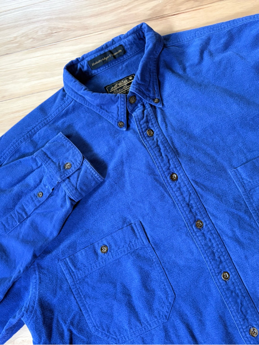Vintage Eddie Bauer Bainbridge Flannel Chamois Button Shirt Men Sz XL Tall Blue